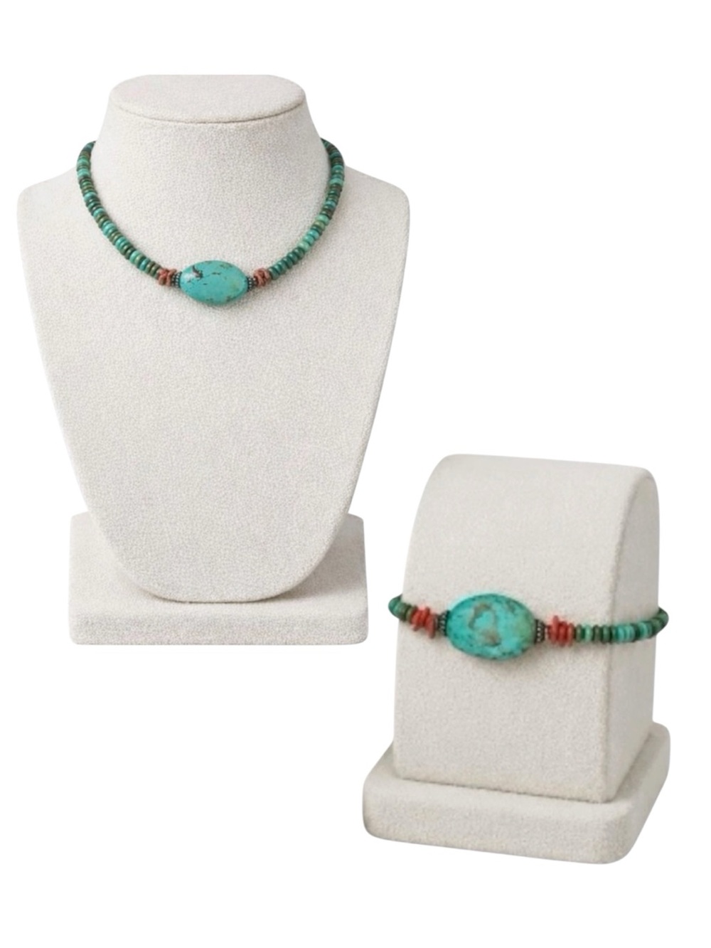 Navajo Turquoise & Coral Choker Necklace & Bracelet